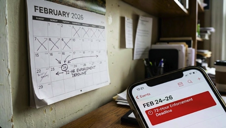 Calendar highlighting a 72-hour window for documenting and escalating a lease violation in California.