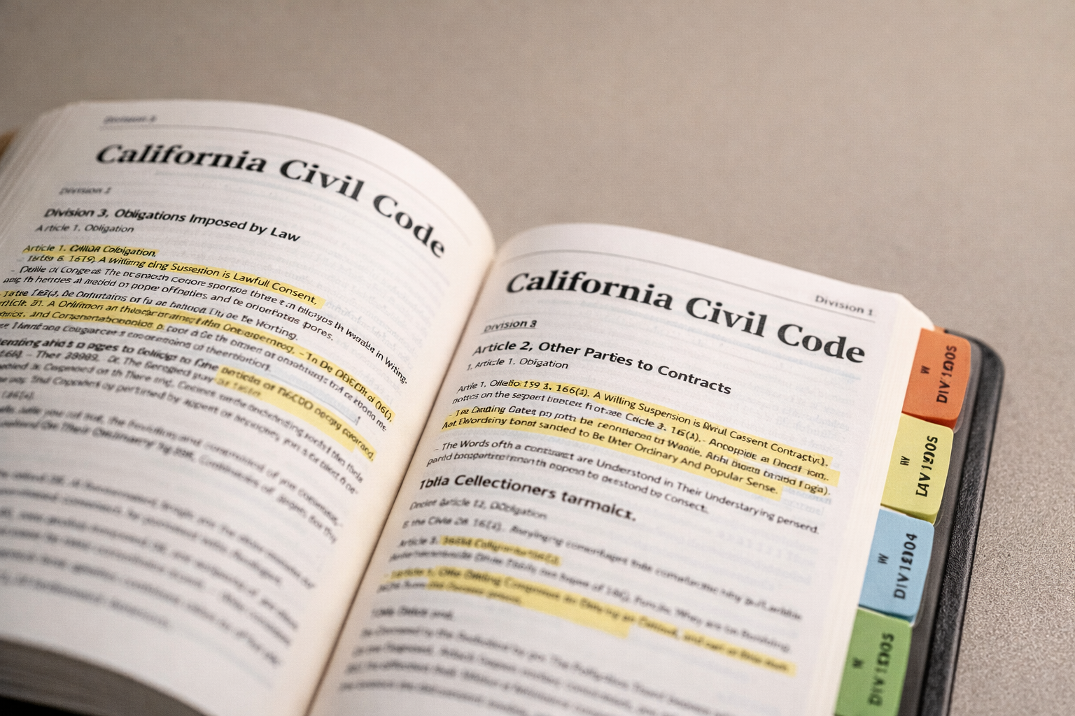 California Civil Code book open to habitability and notice disclosure sections.
