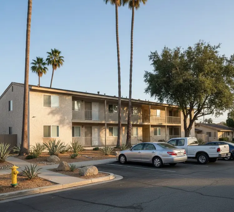 Typical La Mesa California apartment building exterior representing local rental property conditions and turnover risk