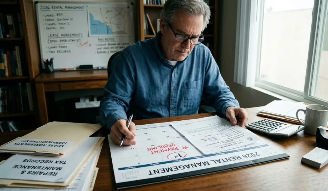 Calendar highlighting March 1 deadline for San Diego rental unit business tax payment